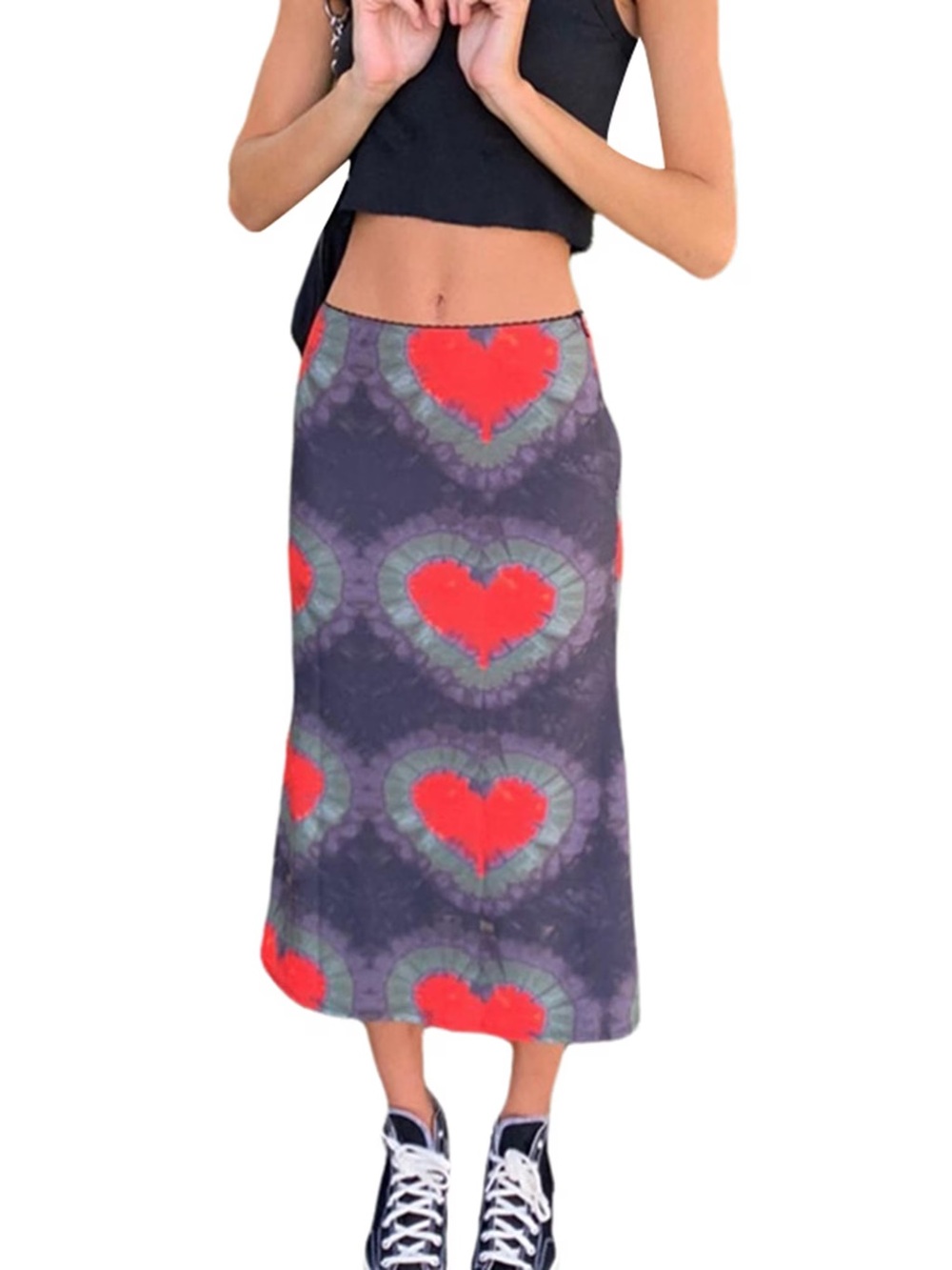 SHEIN Red Heart Tie-Dye Swim Sarong Skirt